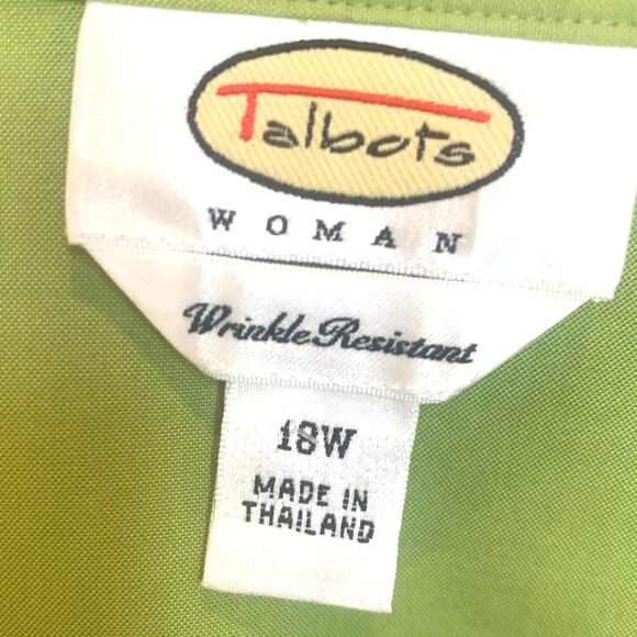 Talbots Button Up Shirt 18W Green 100% Cotton Long  Sleeves Collar Office Summer - Picture 2 of 5